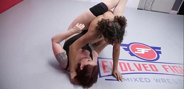  Mistress Kara wrestling Daisy Ducati and roughly fucking her with a strapon